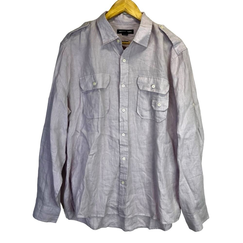 Michael Kors Tailored Fit linen Button Down shirt light purple - XL